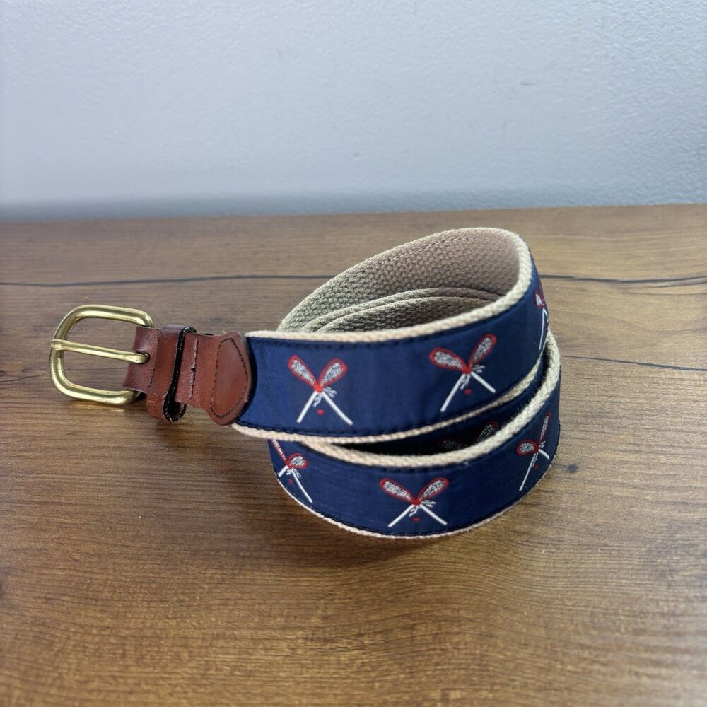 Leather Man LTD. Men 40 Navy Lacrosse Surcingle Leather Belt Brass Buckle